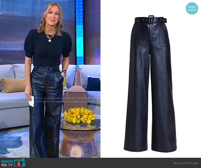 WornOnTV: Lara’s navy puff sleeve top and belted leather pants on Good ...