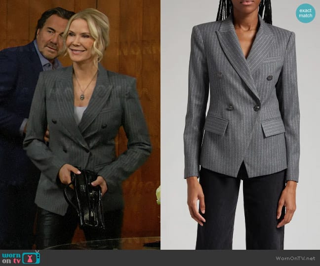 Ramy Brook Collins Metallic Pinstripe Jacket worn by Brooke Logan (Katherine Kelly Lang) on The Bold and the Beautiful