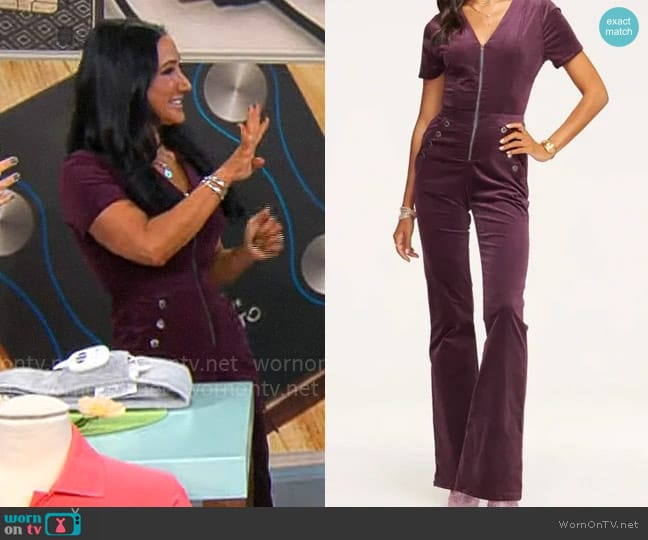 Ramy Brook Helena Velveteen Jumpsuit worn by Elizabeth Werner on CBS Mornings