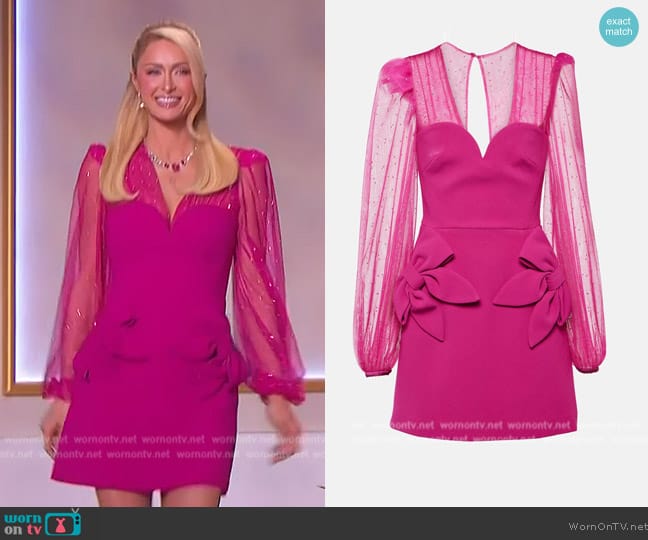 Rebecca Vallance Lilah Embellished Minidress worn by Paris Hilton on The Jennifer Hudson Show