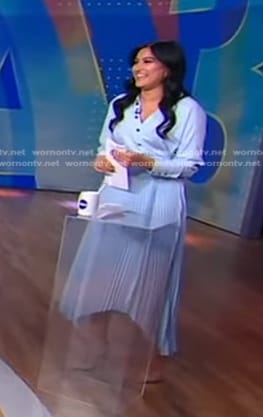 Reena's blue pleated midi dress on Good Morning America