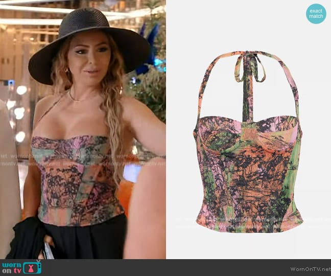 Roberta Einer Printed halterneck bustier top worn by Larsa Pippen (Larsa Pippen) on The Real Housewives of Miami