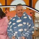 Ross Mathews blue cloud print sherpa blanket on The Drew Barrymore Show