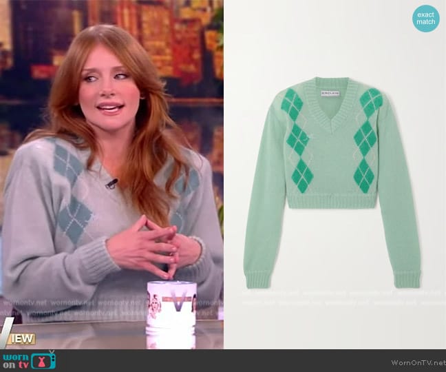 Rowen Rose Cropped argyle mohair-blend sweater worn by Bryce Howard on The View