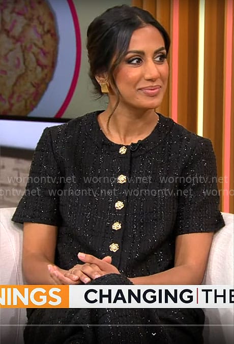 Sabeena Ladha’s black tweed set on CBS Mornings