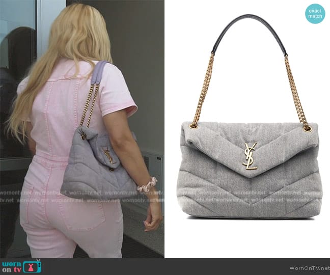 Saint Laurent Puffer denim shoulder bag worn by Robyn Dixon on The Real Housewives of Potomac