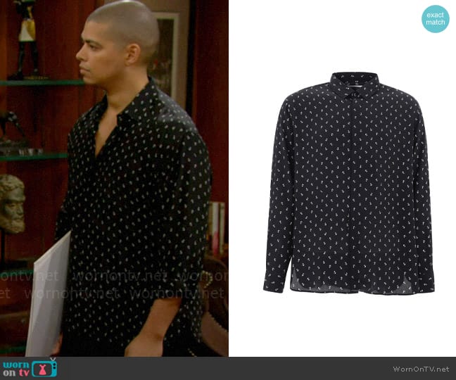 Saint Laurent Anchor Print Shirt worn by Zende Forrester Dominguez (Delon De Metz) on The Bold and the Beautiful