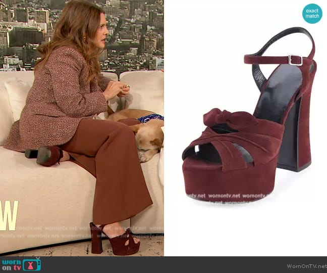 Saint Laurent Candy Suede Platform Sandals worn by Drew Barrymore on The Drew Barrymore Show