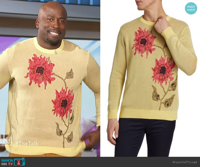 Saks Fifth Avenue Floral Intarsia Sweater worn by Akbar Gbajabiamila on The Talk