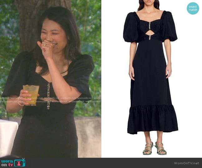 Sandro Falbala Rhinestone Embellished Cutout Midi Dress worn by Crystal Kung Minkoff on The Real Housewives of Beverly Hills