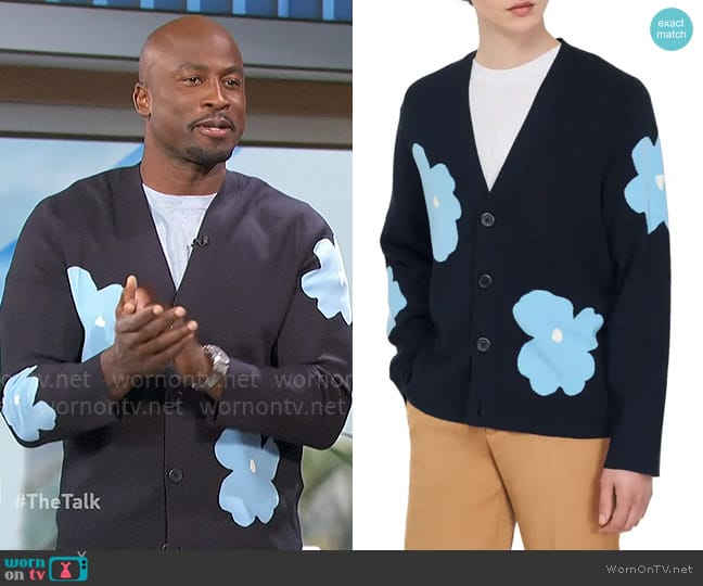 Sandro Flower Cardigan worn by Akbar Gbajabiamila on The Talk