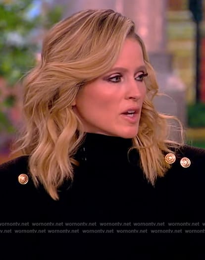 Sara’s black gold button turtleneck sweater on The View