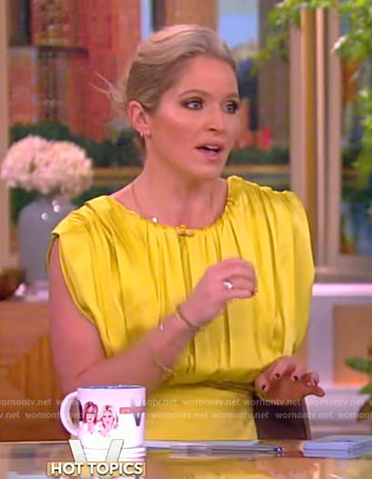 Sara's yellow pleated midi dress on The View