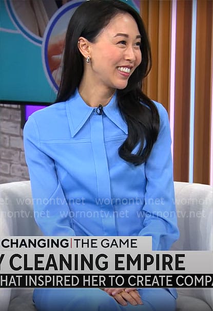 Sarah Paiji Yoo's blue shirt and skirt on CBS Mornings