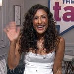 Sarayu Blue’s white crystal embellished dress on The Talk