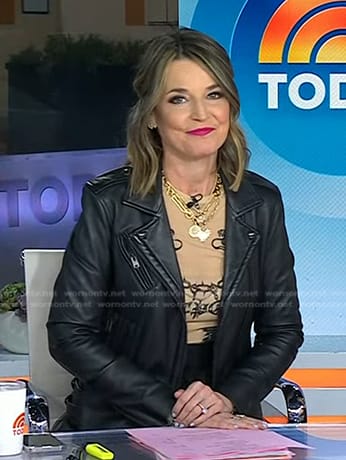 Savannah’s black leather moto jacket on Today