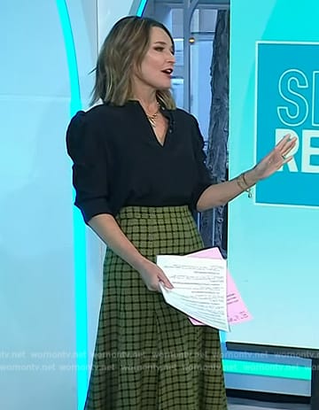 Savannah's black puff sleeve top and green skirt on Today