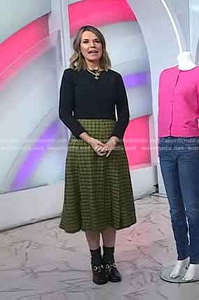 WornOnTV: Savannah’s green check midi skirt on Today | Savannah Guthrie ...