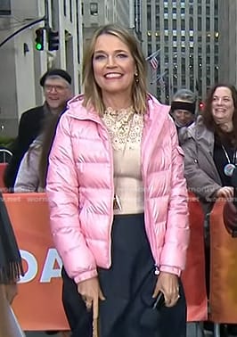 Savannah's pink down jacket on Today