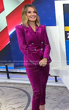 Savannah's fuchsia velvet suit on Today