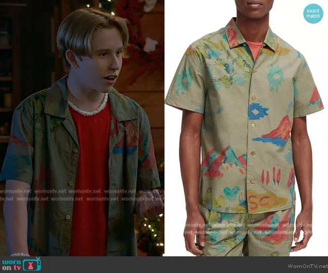 Scotch and Soda Printed Short Sleeve Shirt worn by Jake (Luke Busey) on Bunkd