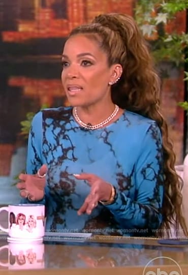 Sunny's blue tie dye mesh dress on The View