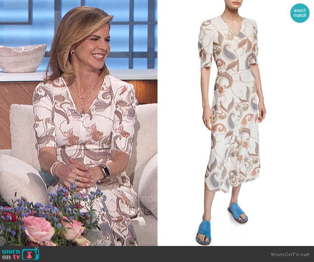 See by Chloe Paisley-Print Short-Sleeve Asymmetrical Midi Dress worn by Natalie Morales on The Talk