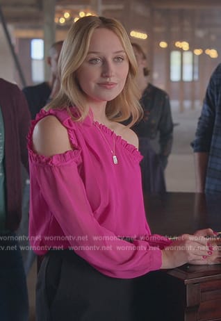 Serena's pink cold shoulder top on Good Trouble