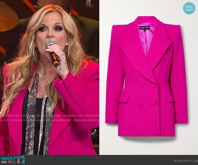 Sergio Hudson Double-breasted wool blazer worn by Trisha Yearwood on The Kelly Clarkson Show