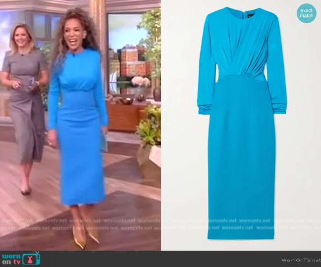 Sergio Hudson Ruched Empire-Waist long-Sleeve Midi Dress worn by Sunny Hostin on The View