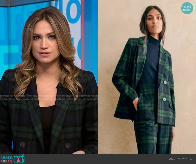 Sezane Christie Jacket in Navy Tartan worn by Ellison Barber on NBC News Daily