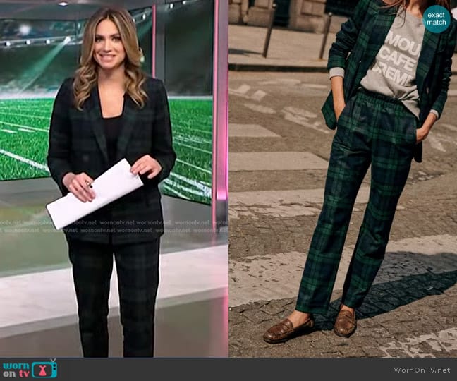 Sezane Ross Trousers in Navy Tartan worn by Ellison Barber on NBC News Daily