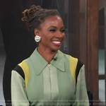 Shanola’s green stripe trim dress on Access Hollywood