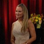 Sharon’s cream ruched cutout dress on The Young and the Restless