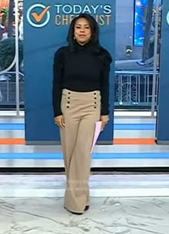 Sheinelle’s beige button detail pants on Today