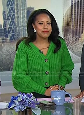 Sheinelle's green ribbed cardigan on Today