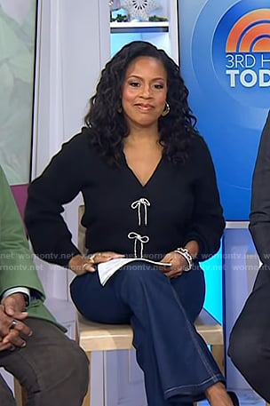 Sheinelle's black bow embellished cardigan on Today