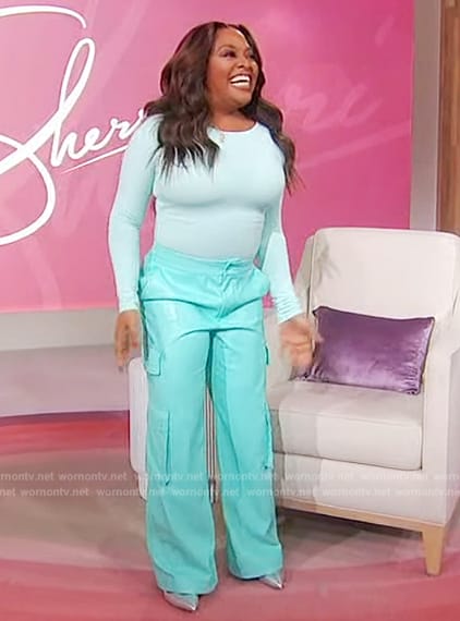 Express Body Contour Faux Leather Twist Front Midi Sheath Dress worn by  Sherri Shepherd as seen in Sherri on November 21, 2023