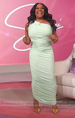 Sherri's mint ruched one shoulder dress on Sherri