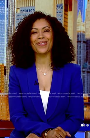 Shirleen’s blue shawl collar blazer on Good Morning America