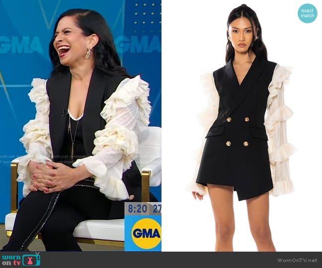 Akira Living Over The Top Ruffle Sleeve Blazer Dress worn by Bela Gandhi on Good Morning America