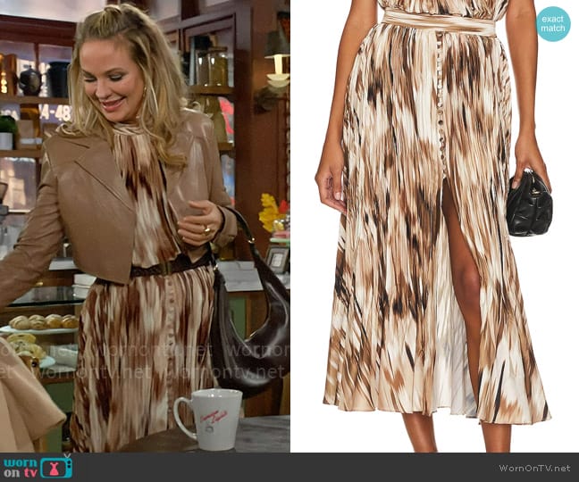 Simkhai Dulce Midi Skirt in Thorn Abstract worn by Sharon Newman (Sharon Case) on The Young and the Restless