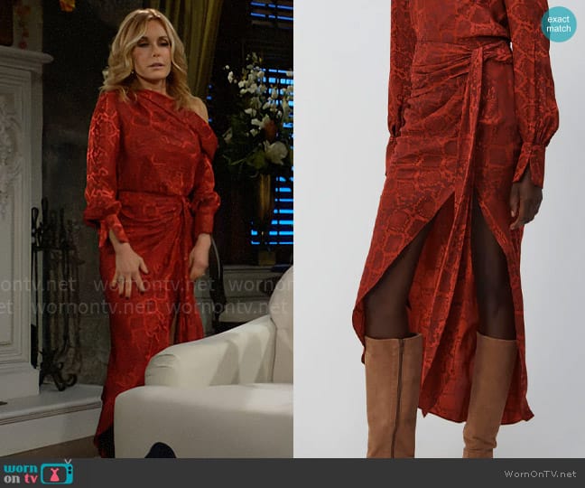 Simkhai Elisabetta Skirt in Carmine Python worn by Lauren Fenmore (Tracey Bregman) on The Young and the Restless