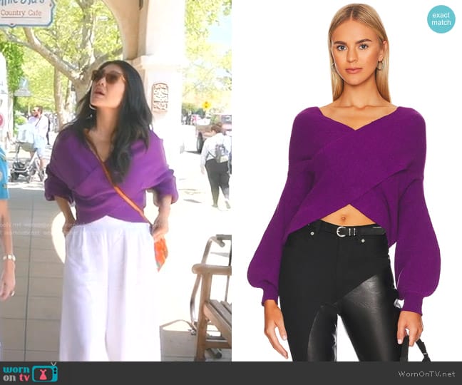 Sndys Izzy Knit Sweater in Purple worn by Crystal Kung Minkoff on The Real Housewives of Beverly Hills