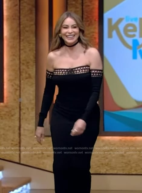 Sofia Vergara's black off shoulder dress on Live with Kelly and Mark
