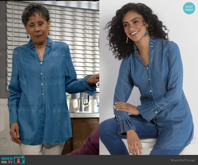 Soft Surroundings Charlize Chambray Icon Shirt worn by Stella Henry (Vernee Watson) on General Hospital