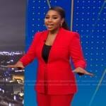 Somara Theodore’s red jacket and belted pants on Good Morning America