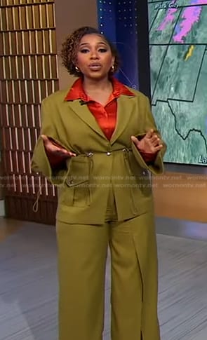 Somara Theodore’s yellow drawstring blazer and slit pants on Good Morning America