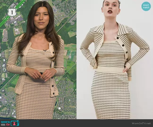 Source Unknown 3 Piece Striped Knit Set in Parmesan worn by Lindsay Tuchman on Good Morning America