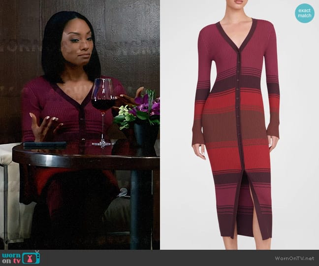 Staud Shoko Dress in Syrah Blend worn by Jordan Ashford (Tanisha Mariko Harper) on General Hospital